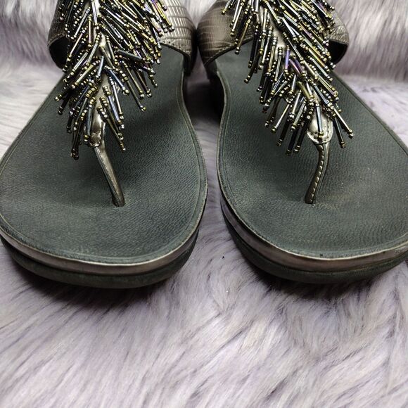 FitFlop Women’s Cha Cha Beaded Tassel Sandals Nimbus Silver Size 11 Iridescent - Picture 2 of 7